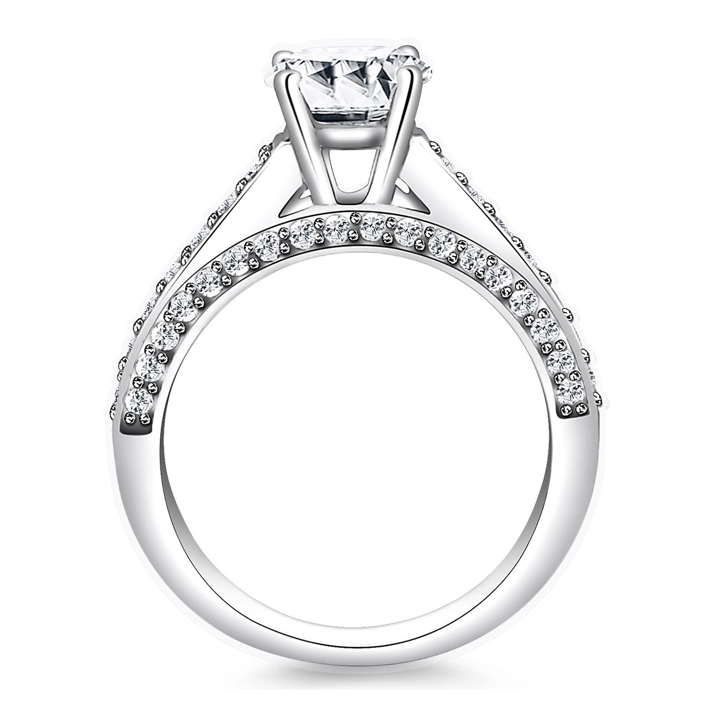 14k White Gold Pave Diamond Cathedral Engagement Ring