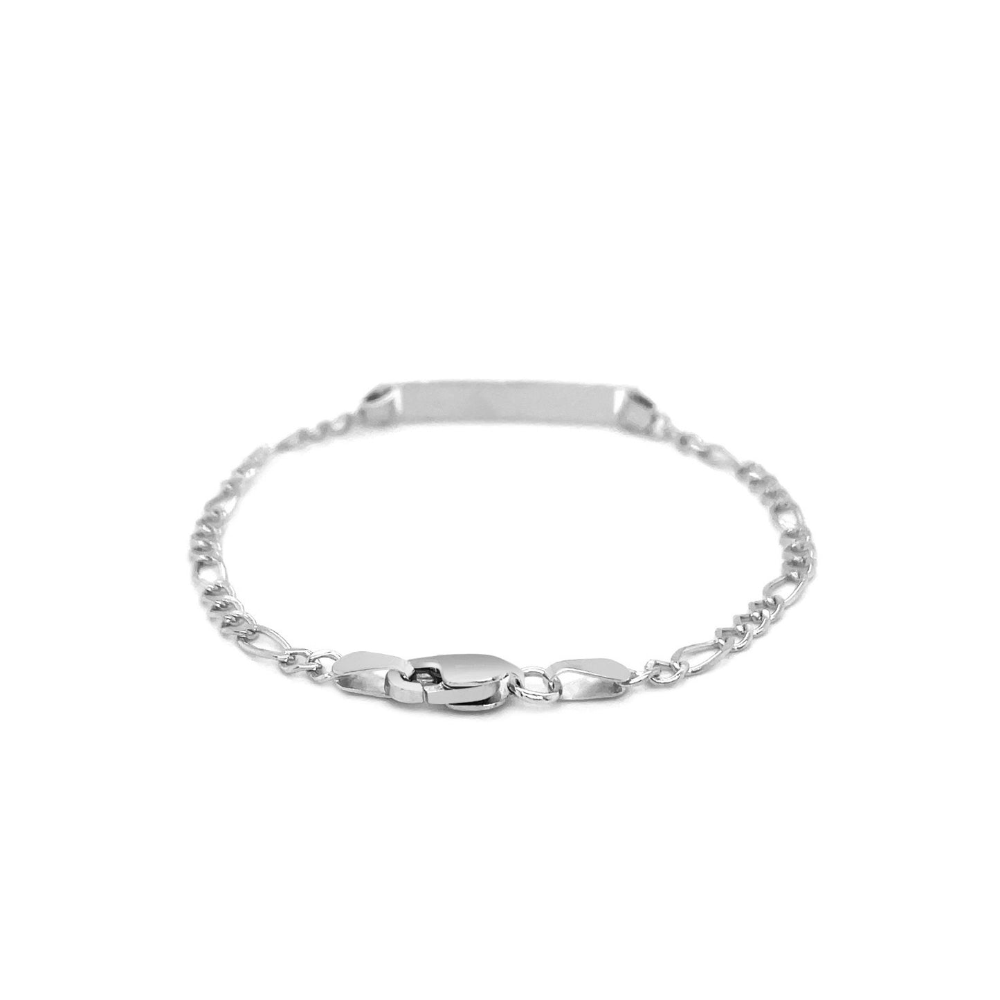 14k White Gold Figaro Chain Fancy Children's ID Bracelet