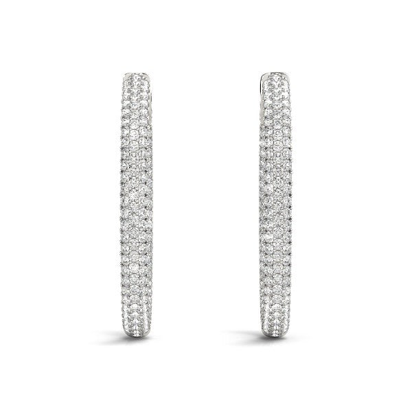 14k White Gold Diamond Hoop Double Sided Three Row Earrings (2 cttw)