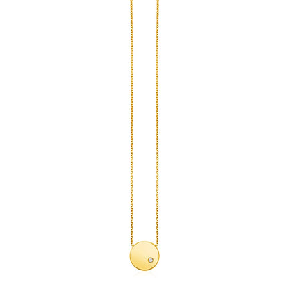 14k Yellow Gold Necklace with Polished Round Pendant with Diamond