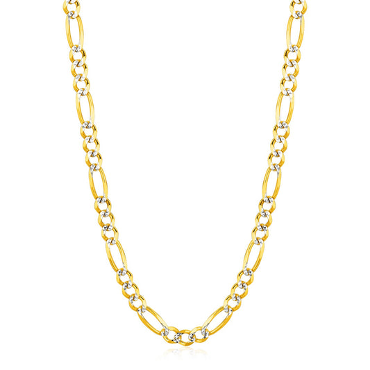 6.0mm 14K Yellow Gold Solid Pave Figaro Chain