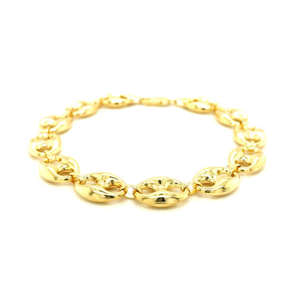 11.0mm 14k Yellow Gold Puffed Mariner Link Bracelet