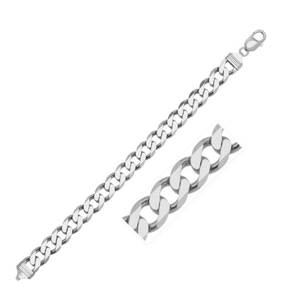 Rhodium Plated 9.5mm Sterling Silver Curb Style Chain