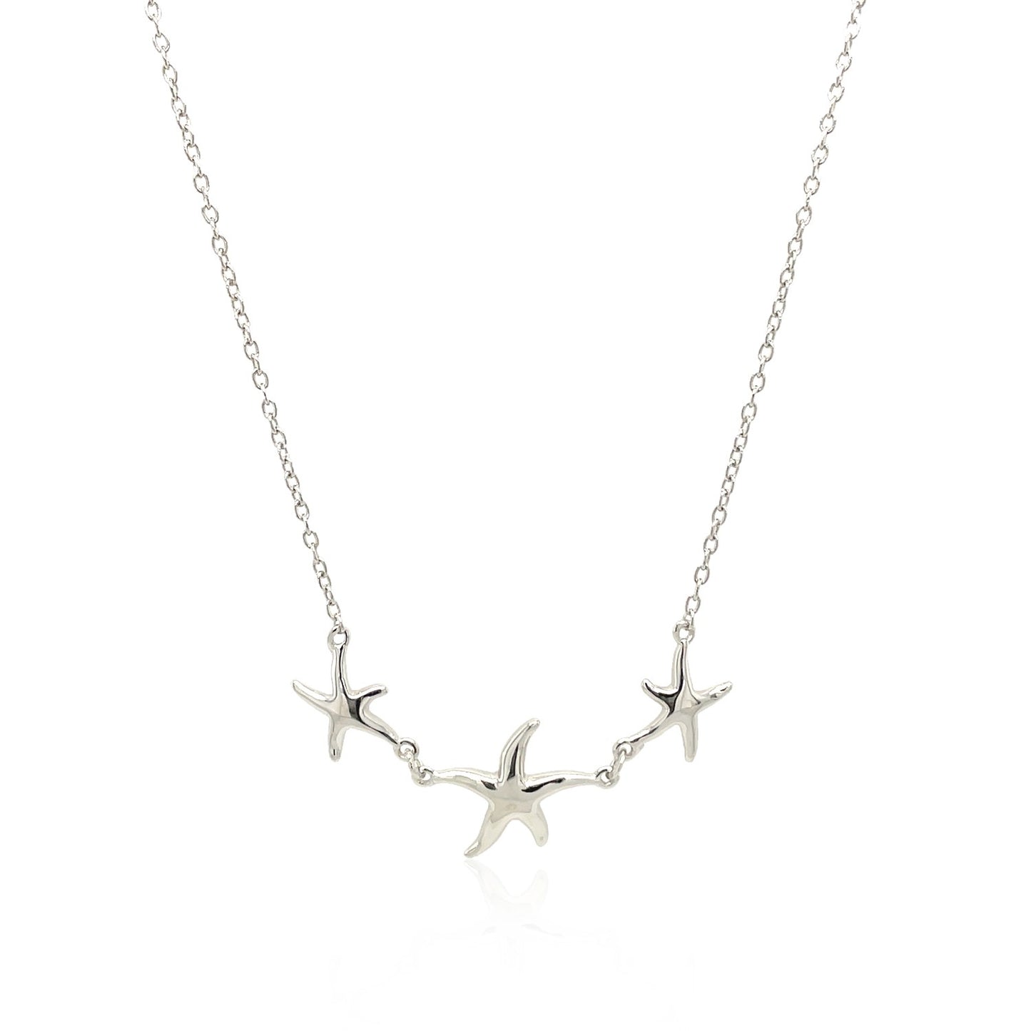 Sterling Silver Necklace with Three Starfish