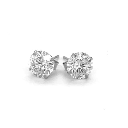 14k White Gold Stud Earrings with White Hue Faceted Cubic Zirconia