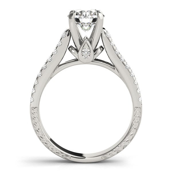 14k White Gold Round Diamond Engagement Ring with Pave Band (2 cttw)