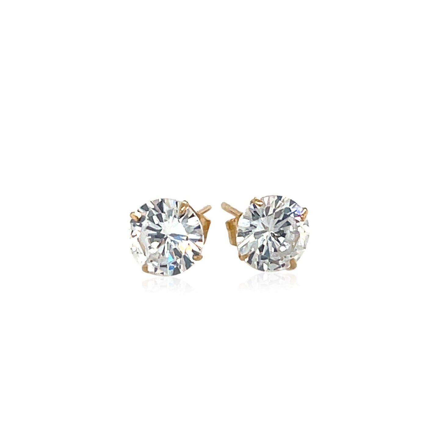 14k Yellow Gold Stud Earrings with White Hue Faceted Cubic Zirconia