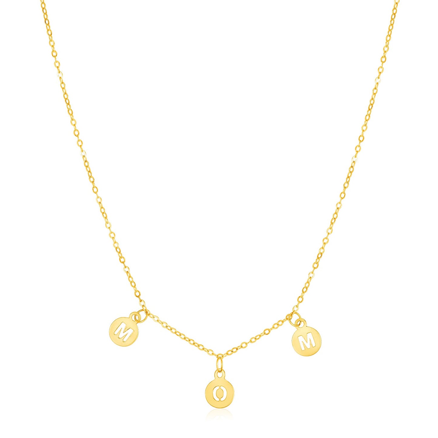 14k Yellow Gold Mom Necklace with Circle Drops