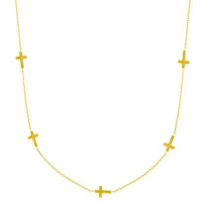 14k Yellow Gold Chain Necklace with Cross Stations