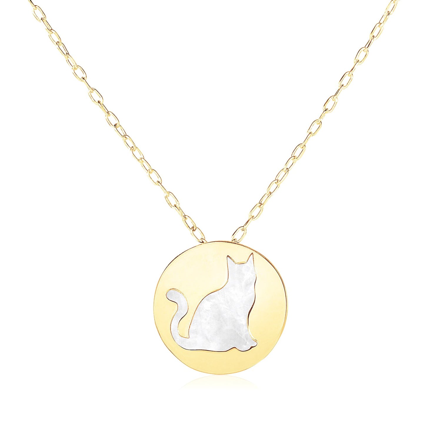 14k Yellow Gold Necklace with Cat Symbol in Mother of Pearl