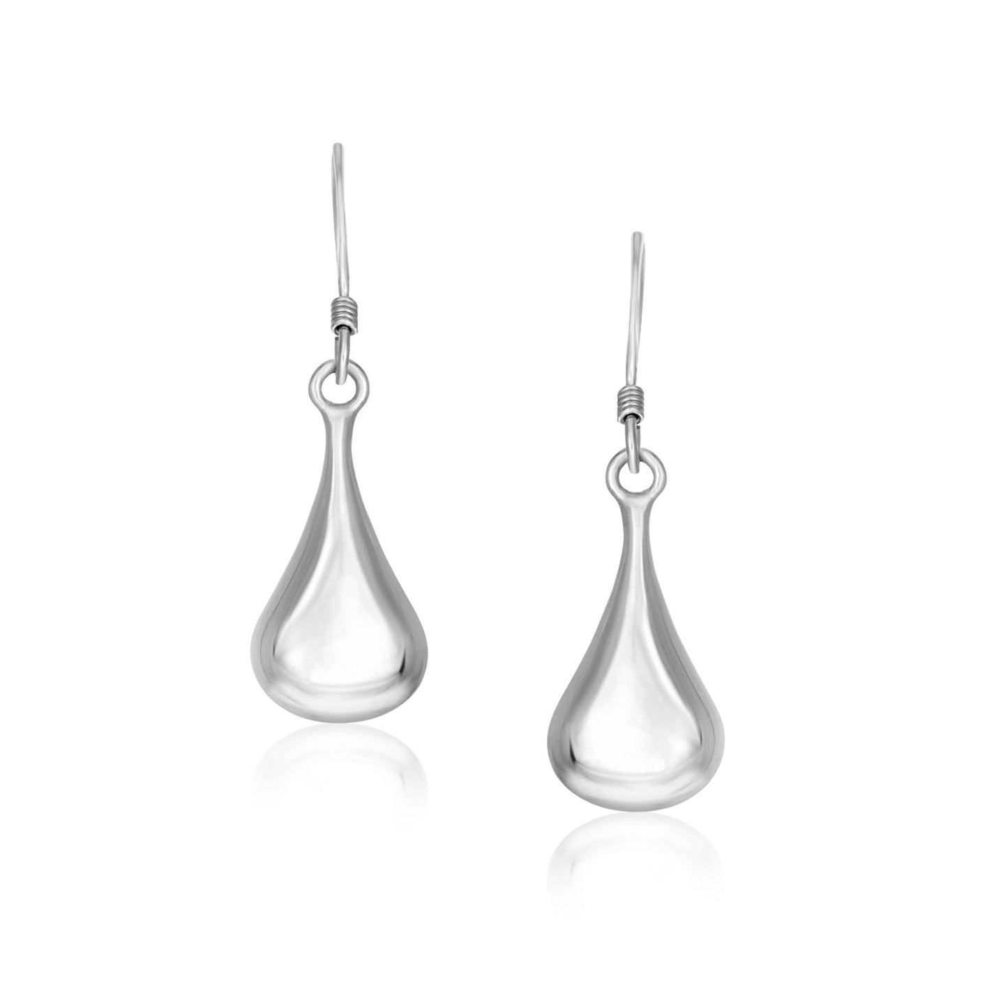 Sterling Silver Long Teardrop Shape Puff Drop Earrings