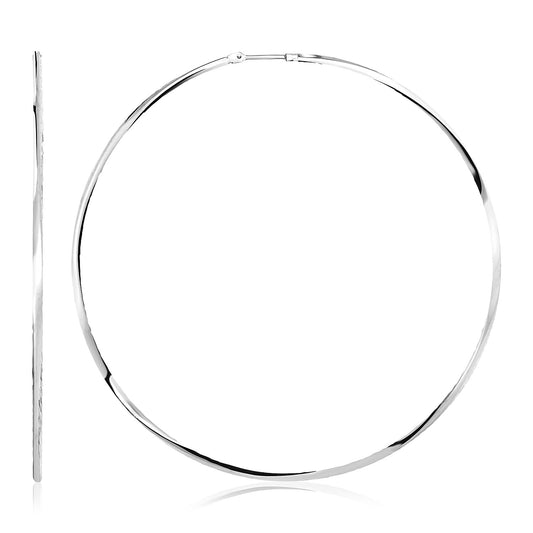 Sterling Silver Large Polished Round Hoop Earrings