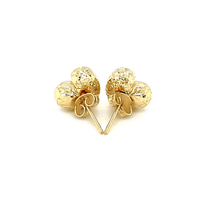 14k Yellow Gold Puffed Heart Earrings with Diamond Cuts