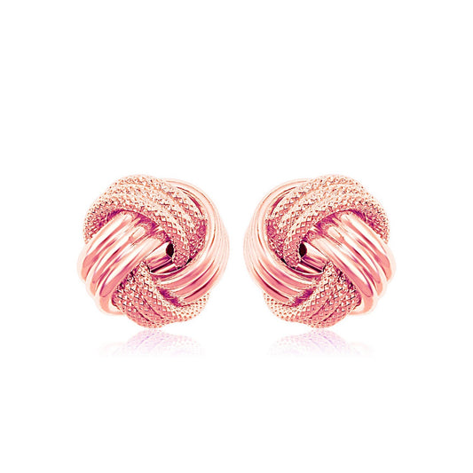 14k Rose Gold Love Knot with Ridge Texture Earrings