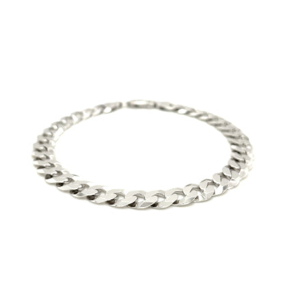 Rhodium Plated 7.9mm Sterling Silver Curb Style Bracelet