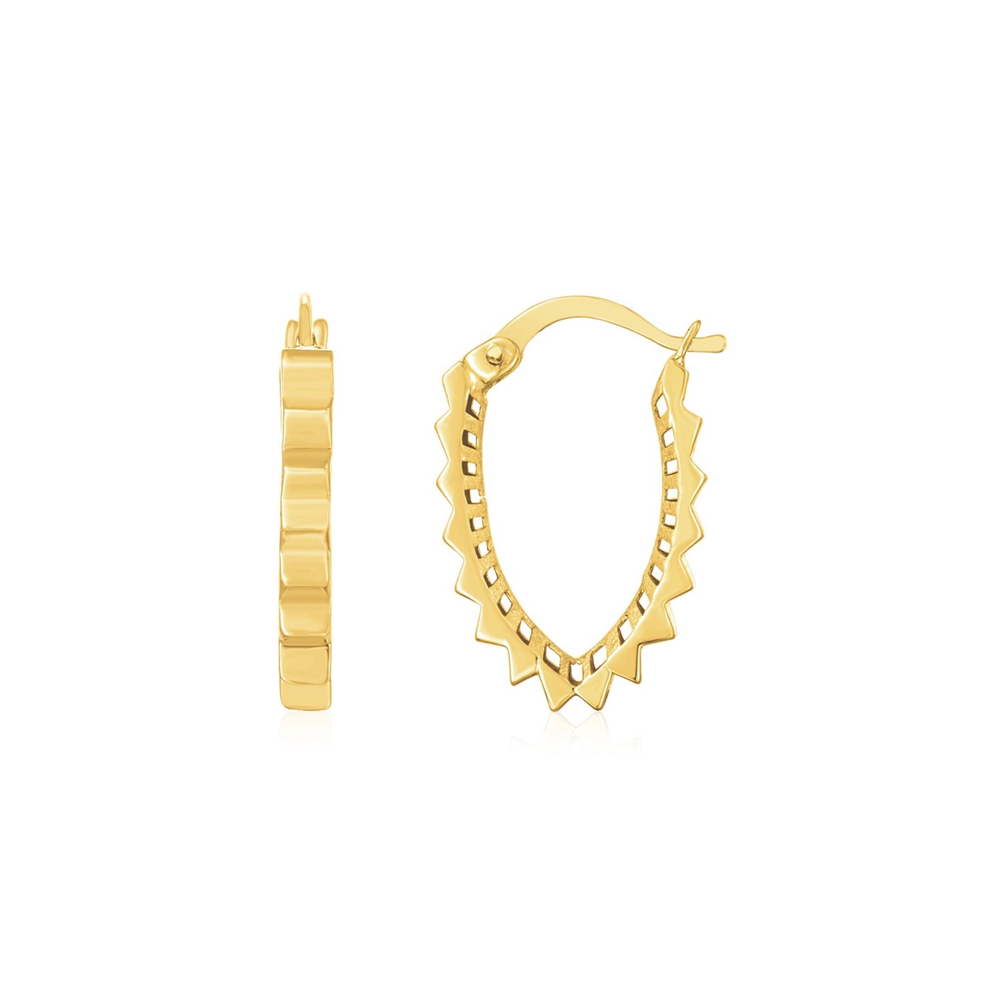 14K Yellow Gold Spiky V Hoop Earrings