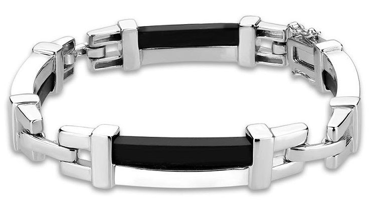 Rhodium Sterling Silver Bracelet with Leather in Jet