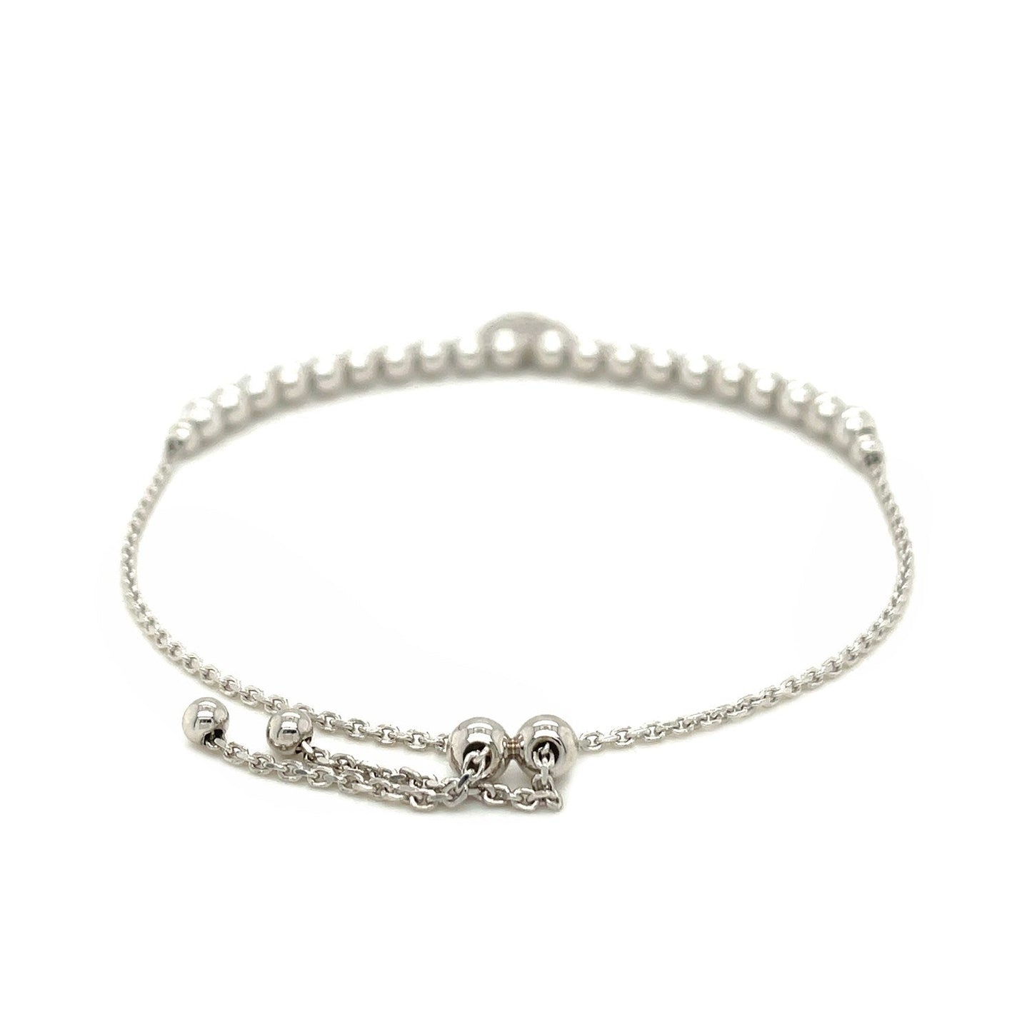 Adjustable Bead Bracelet with Round Charm and Cubic Zirconias in Sterling Silver - Alexandria Jewelry & Company Beverly Hills