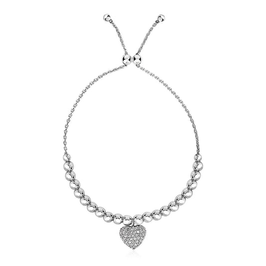 Adjustable Bead Bracelet with Round Charm and Cubic Zirconias in Sterling Silver - Alexandria Jewelry & Company Beverly Hills