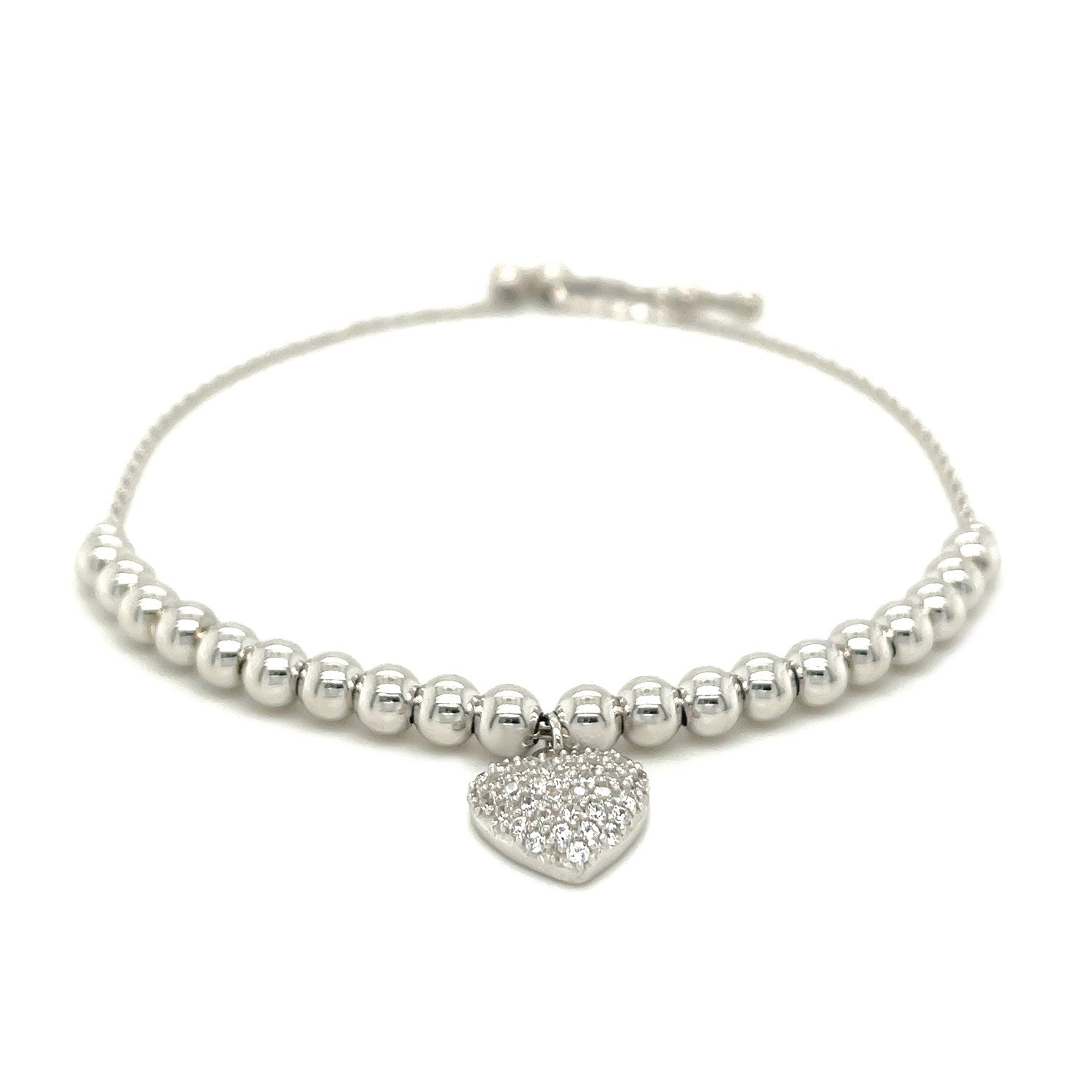 Adjustable Bead Bracelet with Round Charm and Cubic Zirconias in Sterling Silver - Alexandria Jewelry & Company Beverly Hills