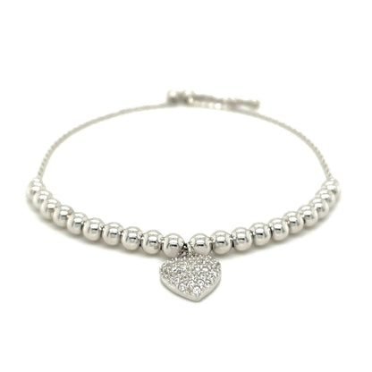 Adjustable Bead Bracelet with Round Charm and Cubic Zirconias in Sterling Silver - Alexandria Jewelry & Company Beverly Hills