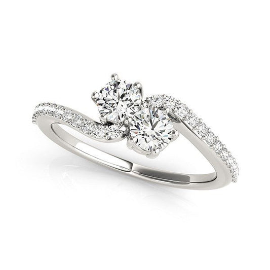 Curved Band Two Stone Diamond Ring in 14k White Gold (3/4 cttw) - Alexandria Jewelry & Company Beverly Hills