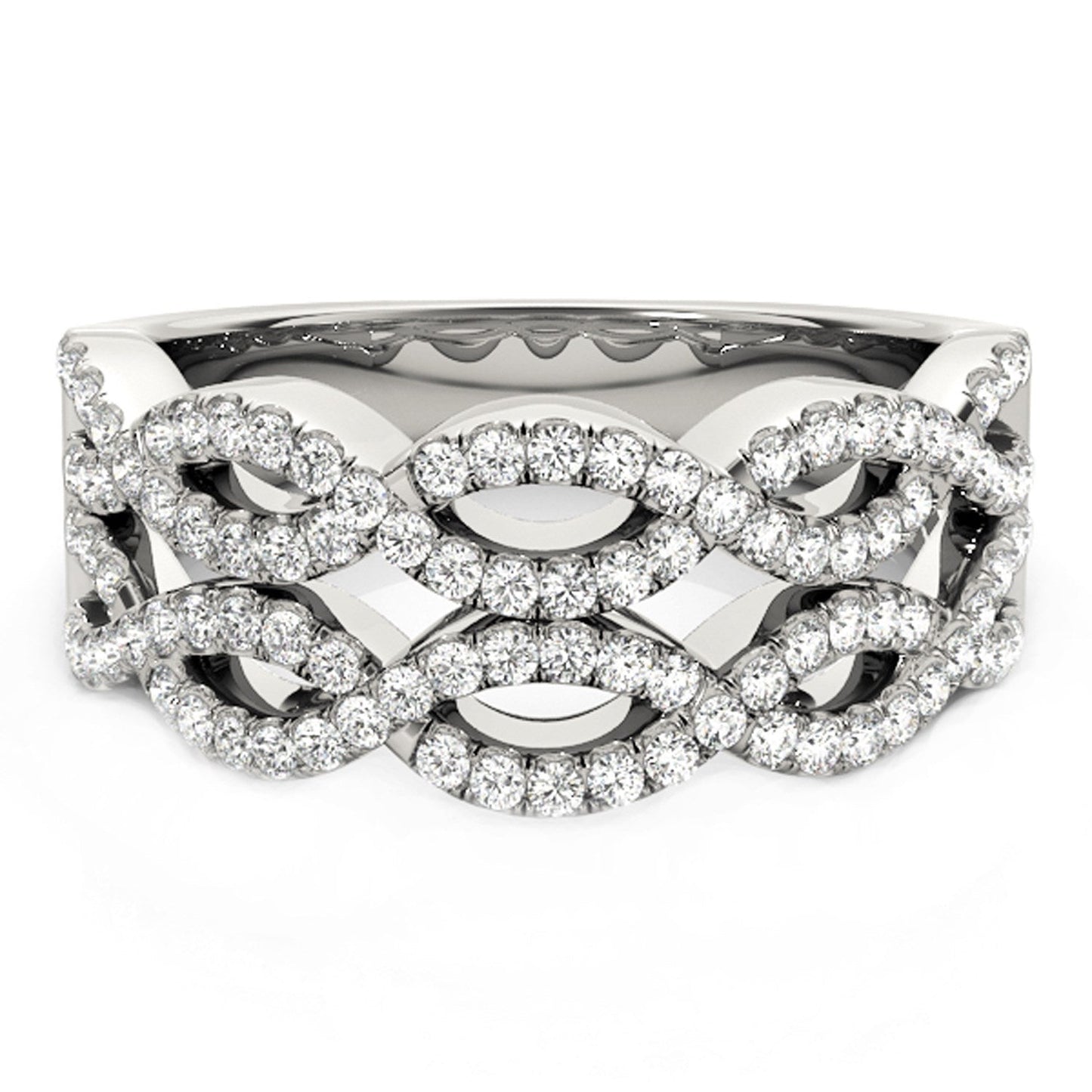 Diamond Studded Double Interlocking Waves Ring in 14k White Gold (5/8 cttw) - Alexandria Jewelry & Company Beverly Hills