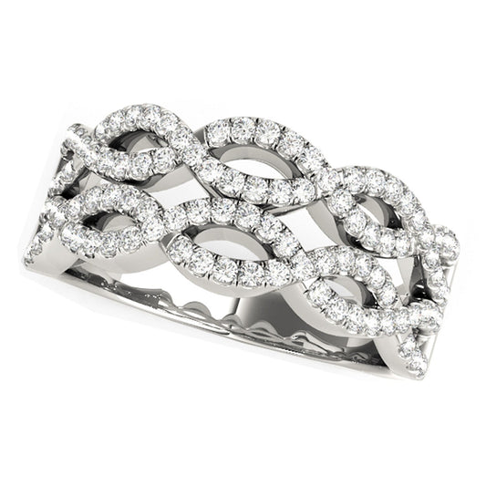 Diamond Studded Double Interlocking Waves Ring in 14k White Gold (5/8 cttw) - Alexandria Jewelry & Company Beverly Hills