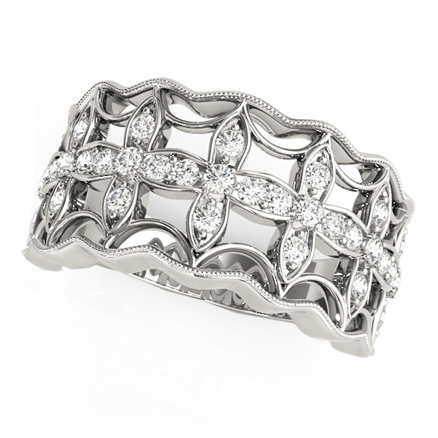 Diamond Studded Four Leaf Clover Motif Ring in 14k White Gold (1/4 cttw) - Alexandria Jewelry & Company Beverly Hills