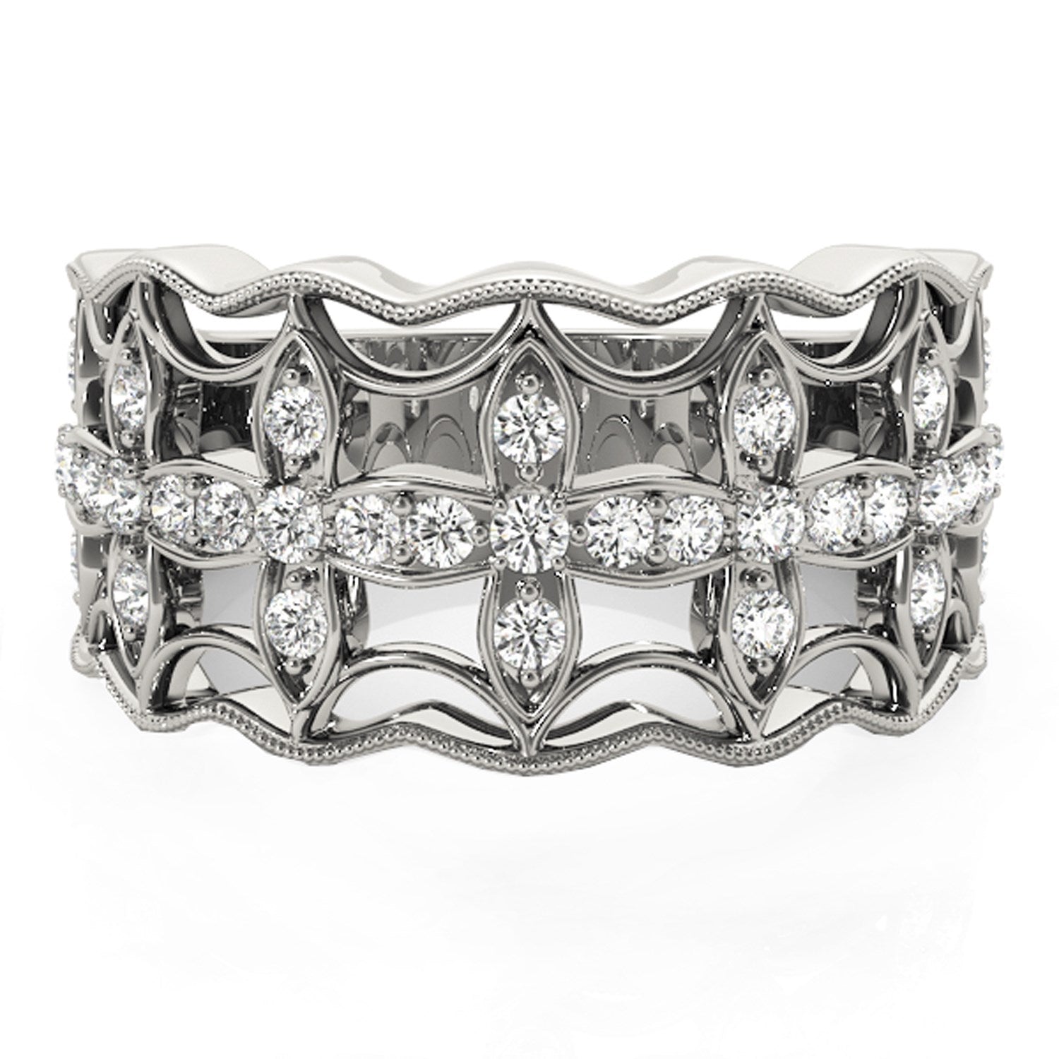 Diamond Studded Four Leaf Clover Motif Ring in 14k White Gold (1/4 cttw) - Alexandria Jewelry & Company Beverly Hills