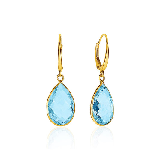 Drop Earrings with Pear-Shaped Blue Topaz Briolettes in 14k Yellow Gold - Alexandria Jewelry & Company Beverly Hills