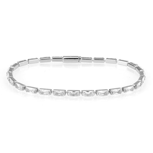 Rhodium Brass Bracelet with AAA Grade CZ in Clear - Alexandria Jewelry & Company Beverly Hills